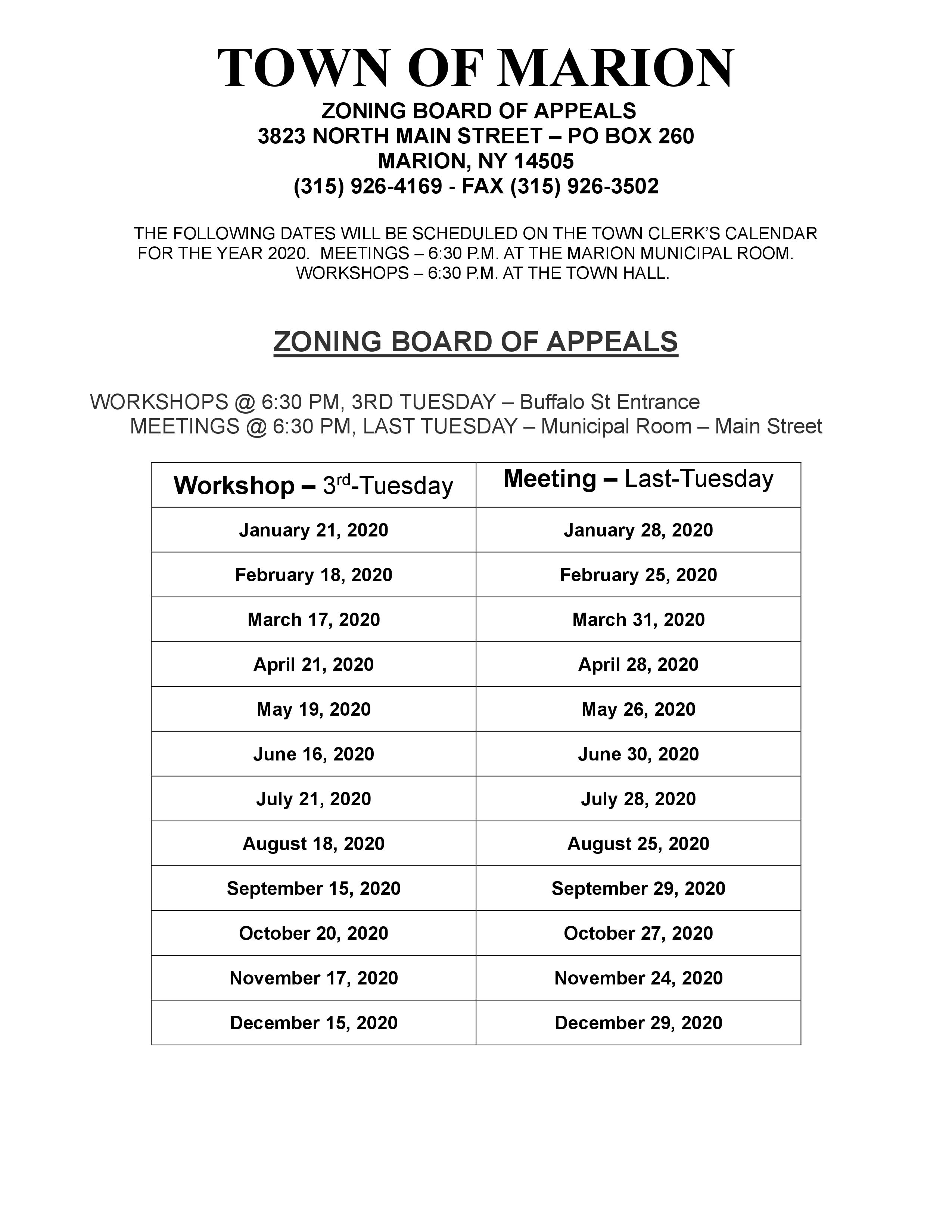 Marion Zoning Board TO MARION, N.Y.